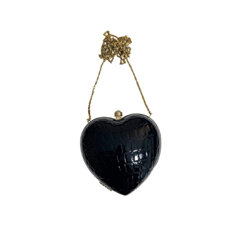 Forever 21 Black Heart-Shaped Croc Embossed Clutch